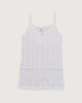White tank top with thin straps on a light gray background